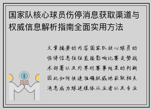 国家队核心球员伤停消息获取渠道与权威信息解析指南全面实用方法